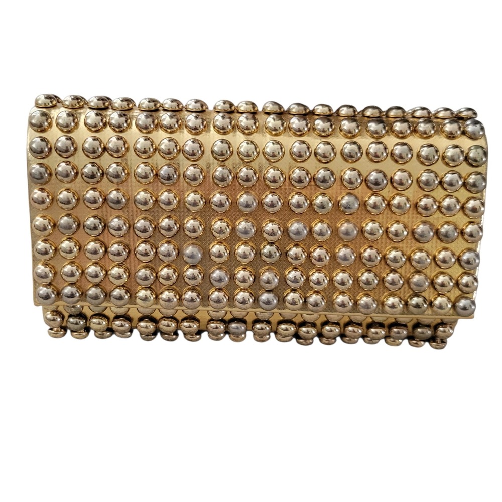 Gold Metallic Studded Evening Clutch Bag with Detachable Chain Strap